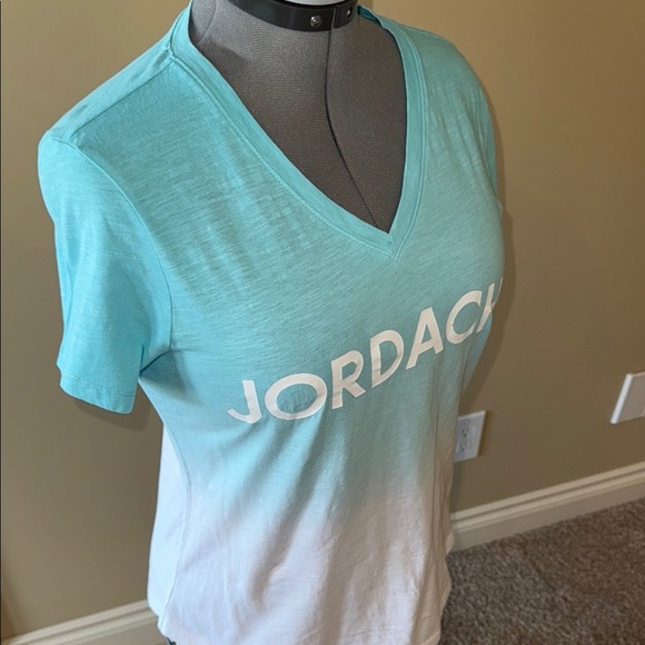 Jordache Women's Blue and White V-Neck Top t shirt - Picture 3 of 8